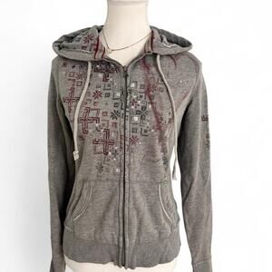 So Clothing Vintage Y2K Alt Grunge Jacket Heart Detail ZipUp Light Hoodie Size L
